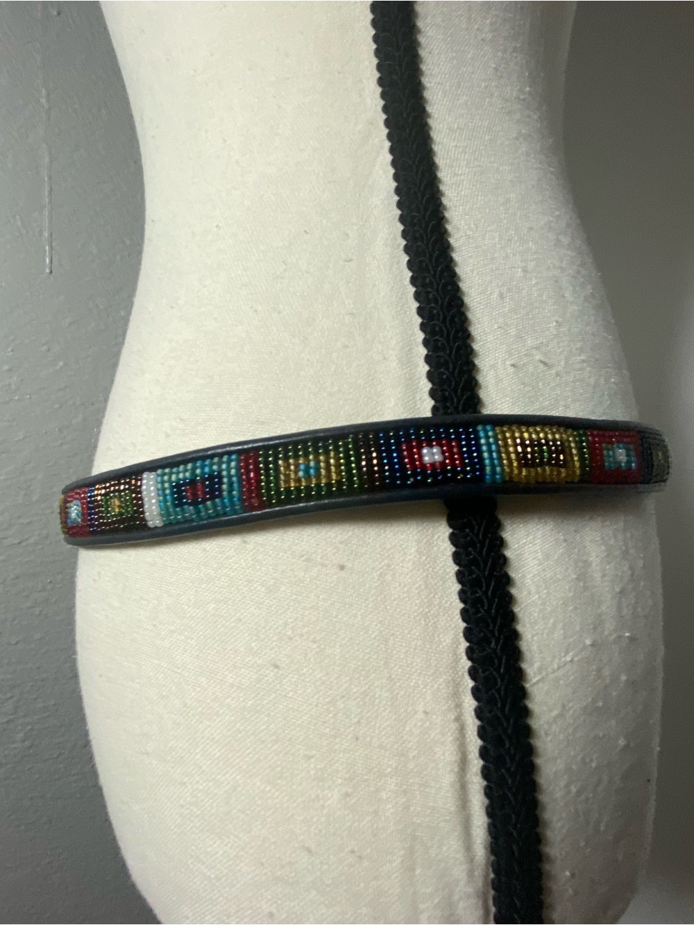 Y2K Brighton Black Leather Multicolor Beaded Skinny Belt Size XL - Picture 4 of 9